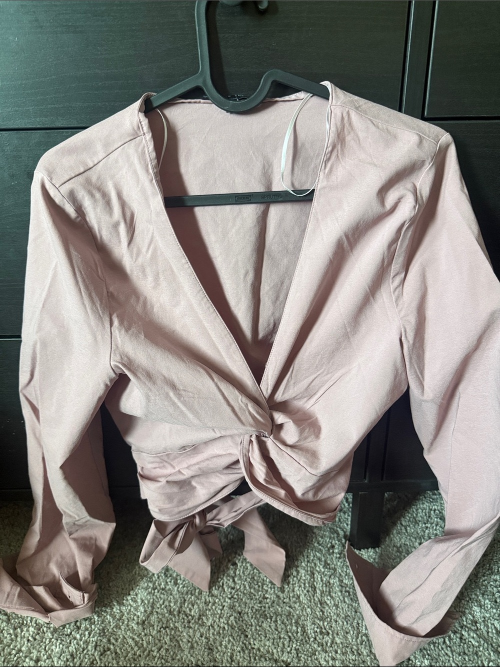 Love Tree Blush Tie-Front Long Sleeve Crop Top